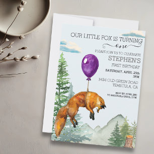 Little Fox Waterverf Woodland Forest Birthday Kaart
