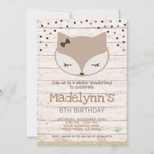 Little fox, wonderland Birthday Invitation (Devant)