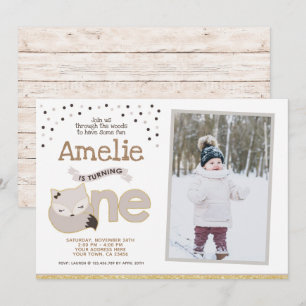 Little fox, Wonderland Invitation with photo