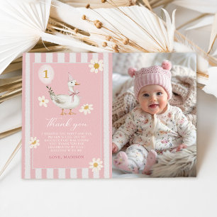 Little Gekke Goose Daisy Girl 1st Birthday Foto Bedankkaart