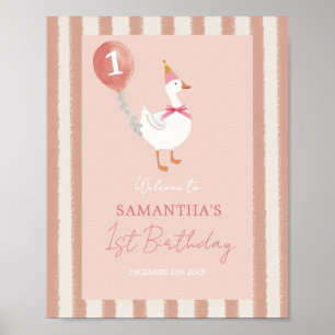 Little Gekke Goose Pink Balloon Verjaardag Welkom Poster