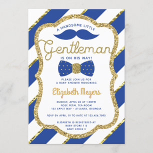 Little Gentleman Baby shower Invitation, Faux Gold Kaart