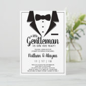 Little Gentleman Baby shower Invitation, Tuxedo Kaart (Staand voorkant)