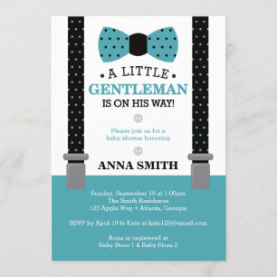 Little Gentleman Baby shower Uitnodigen, Blauwgroe Kaart