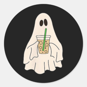 Little Ghost Drink Iced Coffee Halloween Spooky Ronde Sticker
