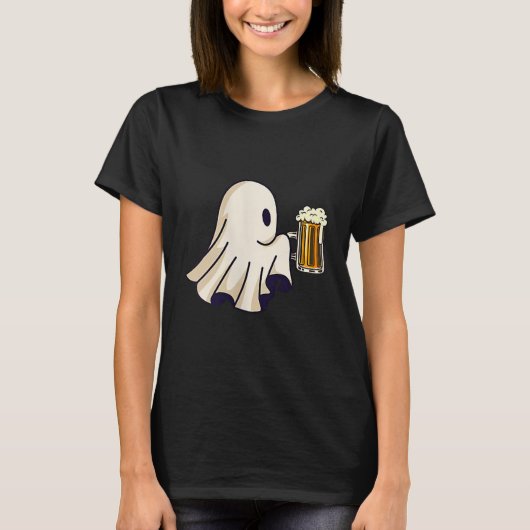 Little Ghost Drinking Beer Funny Halloween Costume T-shirt (Voorkant)