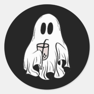 Little Ghost Ice Coffee Fun Happy Halloween Ronde Sticker