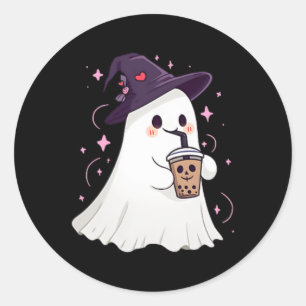 Little Ghost Ice Coffee Spooky Seizoen Schattige G Ronde Sticker