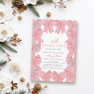 Little Gift Pink & Red Bow / lint Meisje Baby show Kaart