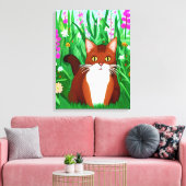 Little Ginger Brown Kat in een bloemenveld Canvas Afdruk (Insitu (Woonkamer))