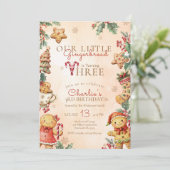 Little Gingerbread 3rd Birthday Christmas Kaart (Staand voorkant)