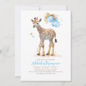 Little Giraffe Blue en Brown Boho Birthday Kaart (Voorkant)