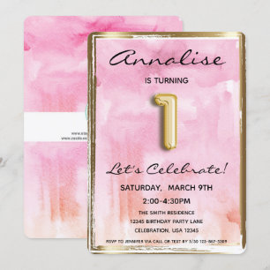 Little Girl 1st Birthday Pink en Gold Kaart