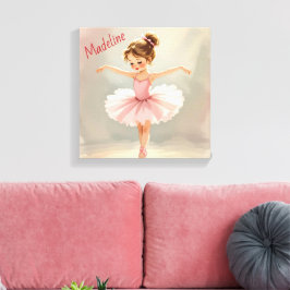 Little Girl Ballerina in Pink Tutu Personalized Canvas Afdruk