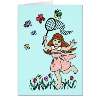 Little Girl Barefoot in Park and Butterfly Net