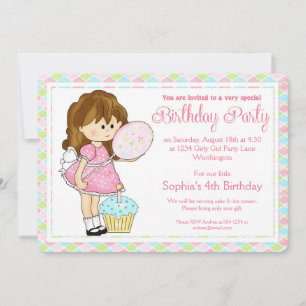 Little Girl Birthday Party Invite Girly Girl d4 Kaart