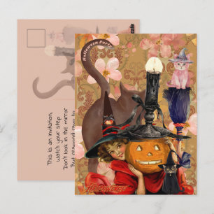 Little Girl Black Cat Pumpkin  Briefkaart