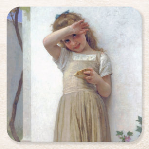 Little Girl, Bouguereau Vierkante Kartonnen Onderzetter