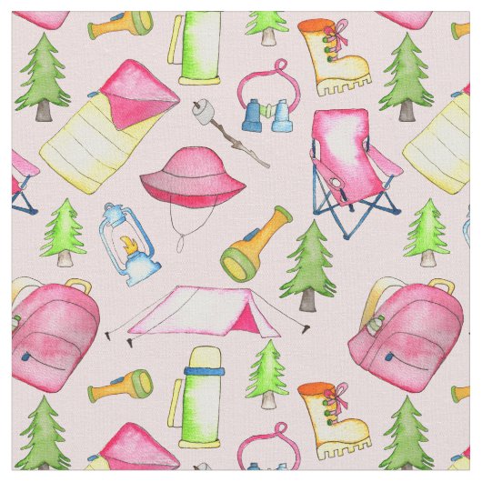 Little Girl Camping thema Gear Pink Stof (Close Up)