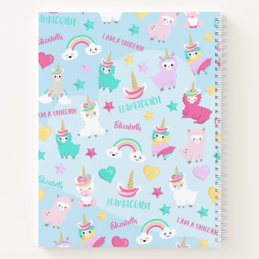 Little Girl Cute Llamacorn Pastel Pattern Notitieboek (Achterkant)