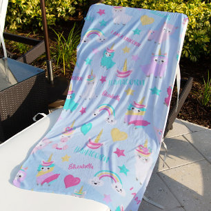 Little Girl Cute Llamacorn Pastel Pattern Strandlaken