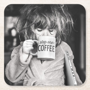 Little Girl Drink koffie Vierkante Kartonnen Onderzetter