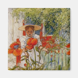 Little Girl en Red Poppies Magneet