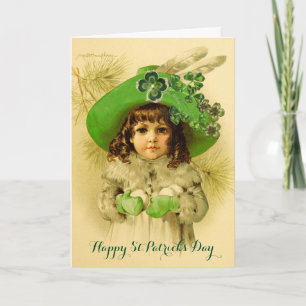 Little Girl, Green Pet, Shamrocks, St Patrick's Da Kaart