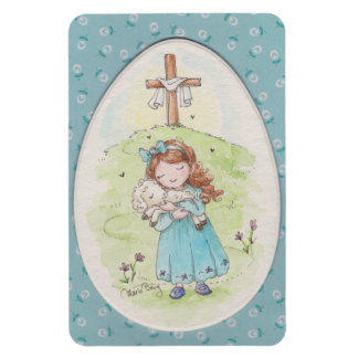 Little Girl Holding a Lamb Easter Morning Magneet
