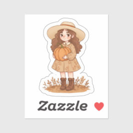 Little girl holding a pumpkin  sticker