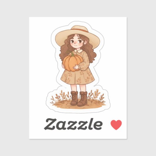 Little girl holding a pumpkin  sticker (Vel)