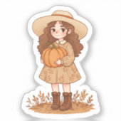 Little girl holding a pumpkin  sticker (Voorkant)
