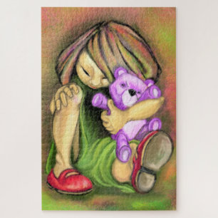 Little Girl houdt van Paars Speelgoed Beer Puzzle Legpuzzel