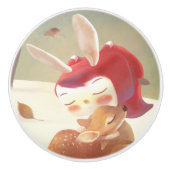 Little Girl Hugging Deer Keramische Knop (Voorkant)