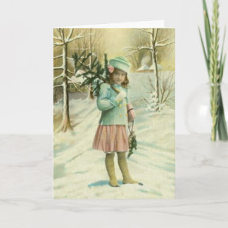 Little Girl in Winter Feestdagen Kaart