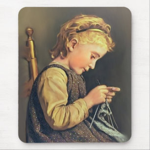 Little Girl Knitting Muismat