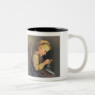 Little Girl Knitting Tweekleurige Koffiemok