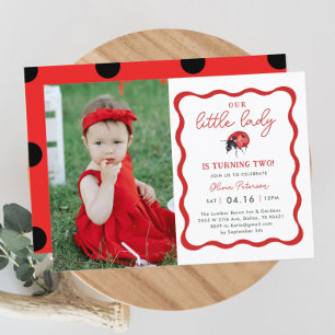 Little Girl Ladybug Birthday Party Foto Kaart