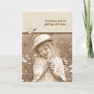 Little Girl met Birthday Daisies Kaart