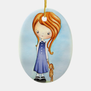 Little Girl met Bunny Plush Friend Ornament
