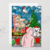 Little Girl met Teddy Bear en Kerstmis Window (Voorkant / Achterkant)