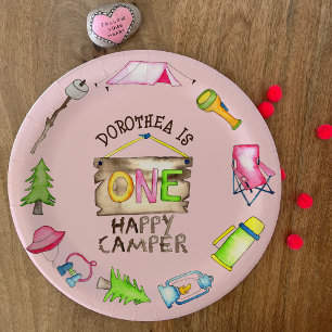 Little Girl One Happy Camper eerste verjaardagsfee Papieren Bordje