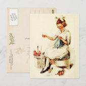 Little Girl Sewing Briefkaart (Voorkant / Achterkant)