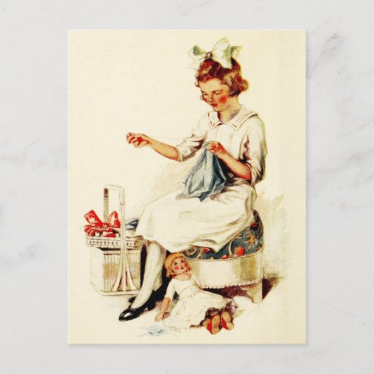 Little Girl Sewing Briefkaart (Voorkant)