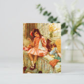 Little Girl Sewing Briefkaart (Staand voorkant)