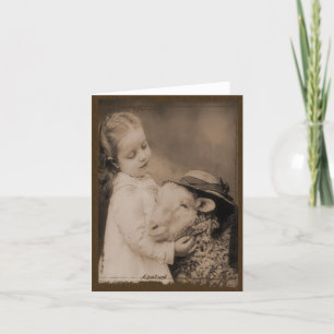 Little Girl & Sheep - Prim Lil Note Cards Kaart