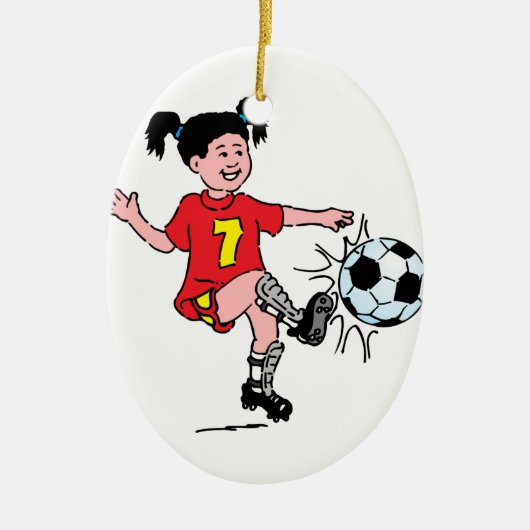 Little Girl Spelling Soccer Keramisch Ornament (Voorkant)