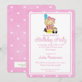 Little Girl Verjaardag Uitnodiging Roze 2 (Voorkant / Achterkant)