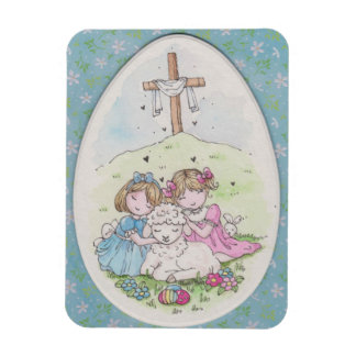 Little Girls and Little Lamb on Easter Morning Magneet