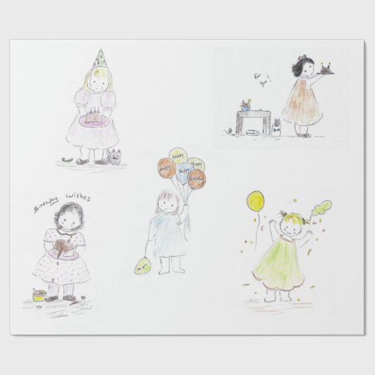 Little Girls Birthday Cadeaupapier (Vlak)